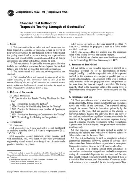 trapezoid tear test|astm d 4533.